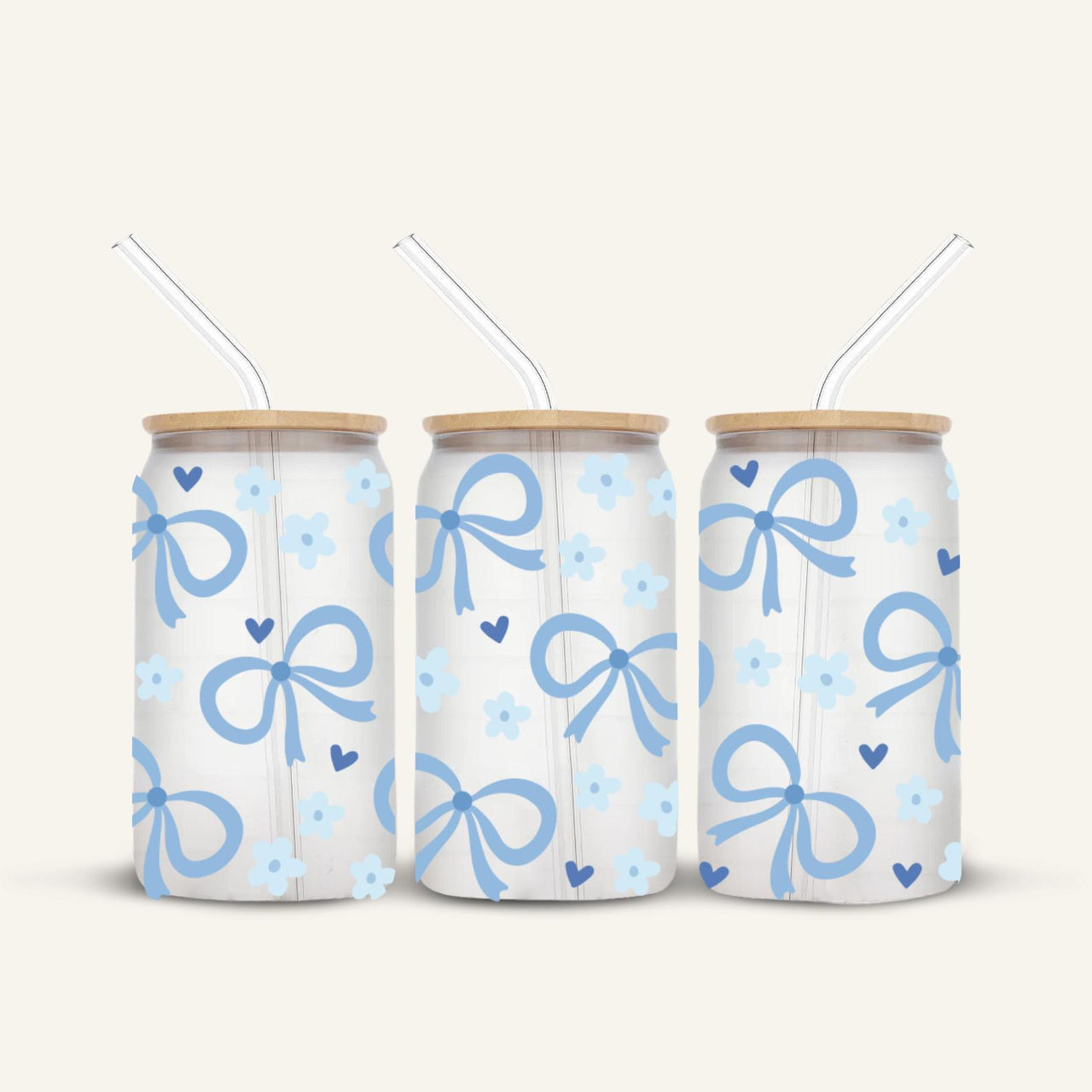 Blue Bows Glass Cup