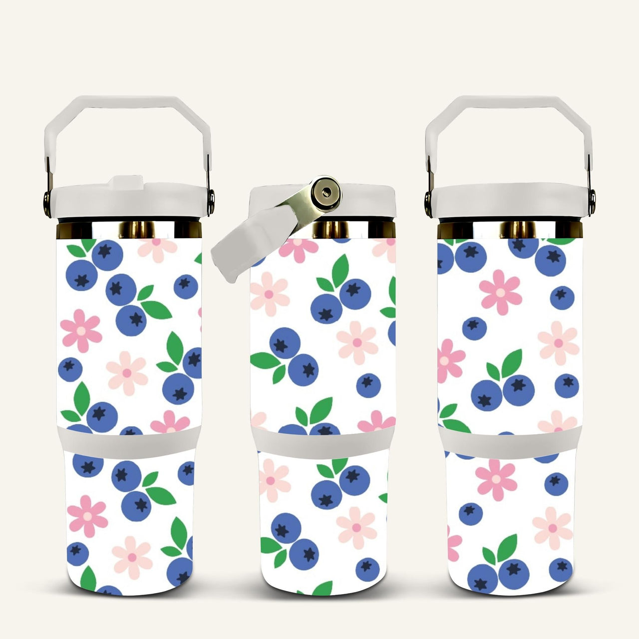 Blueberries Tumbler with Flip Straw