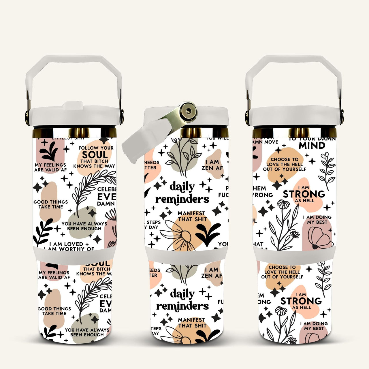 Daily Affirmations Tumbler with Flip Straw (2 versions)