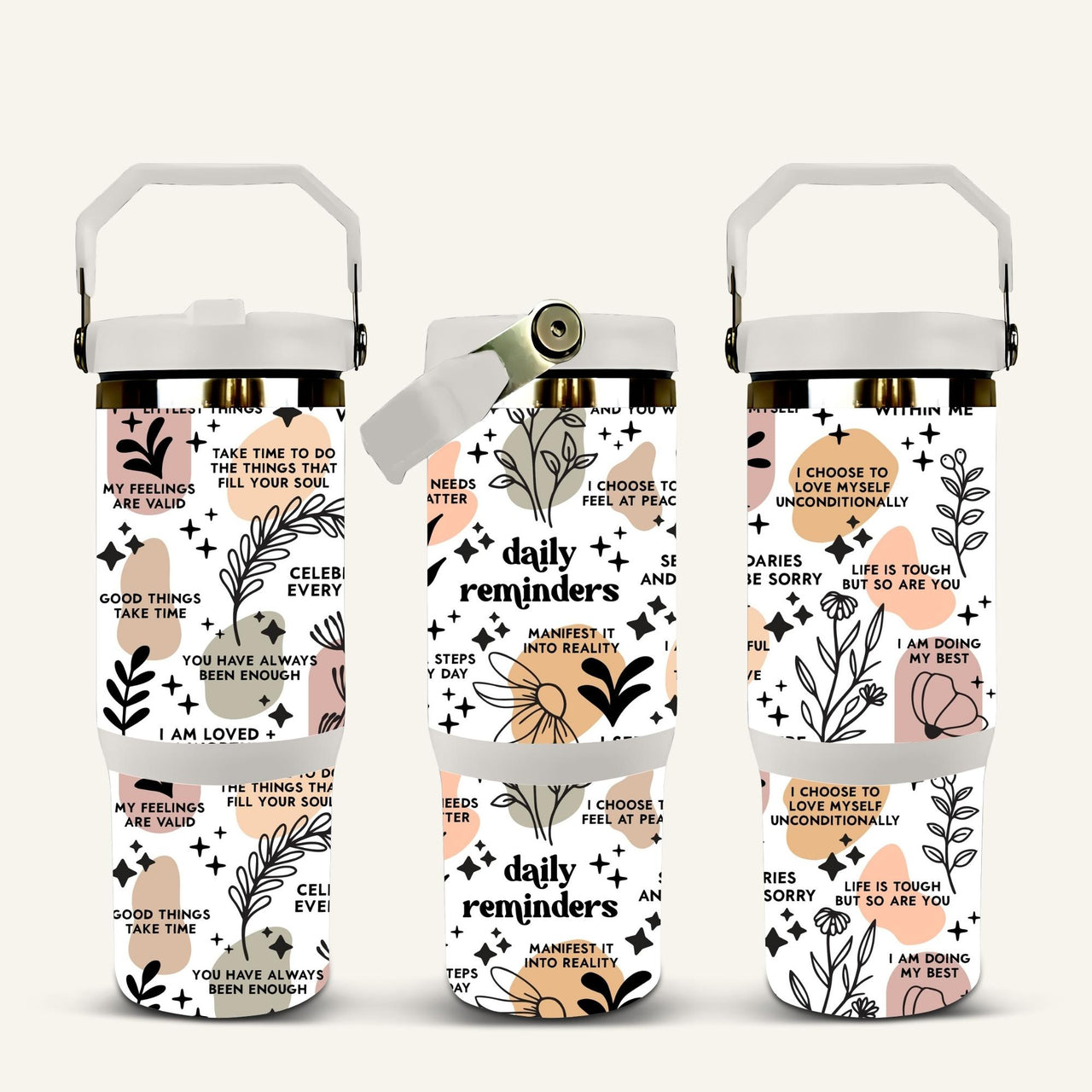 Daily Affirmations Tumbler with Flip Straw (2 versions)