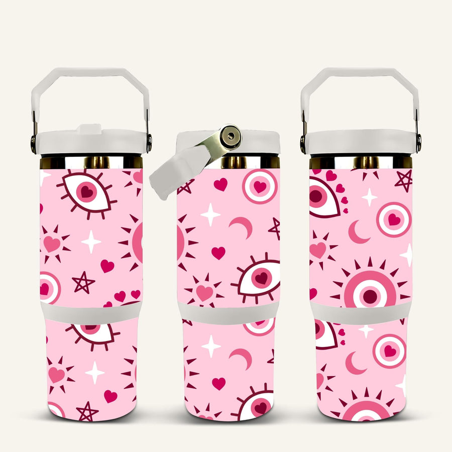 Pink Evil Eye Tumbler with Flip Straw