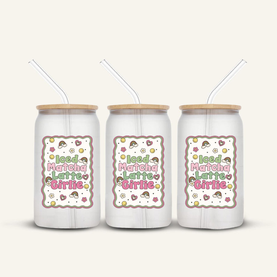 Iced Matcha Latte Girlie Glass Cup