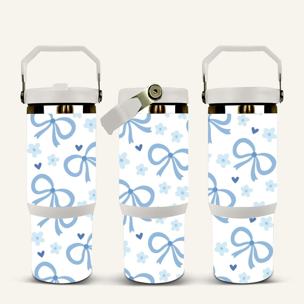 Blue Bows Tumbler with Flip Straw