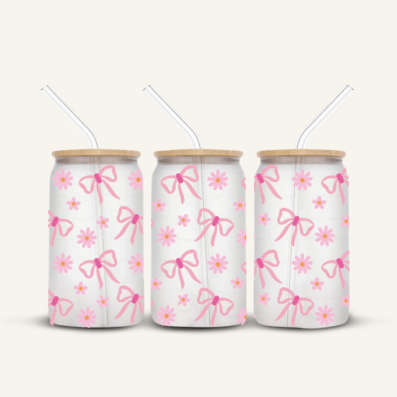 Pink Bows Glass Cup #3