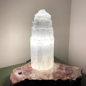 Selenite Tower Lamp Halo Quartz 