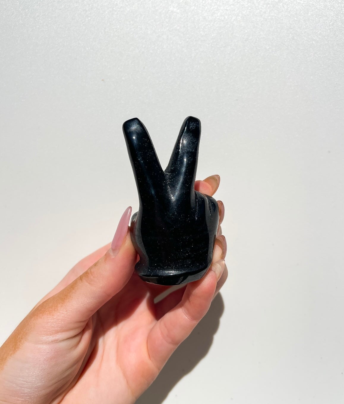 Black Obsidian Peace Sign Finger Halo Quartz 