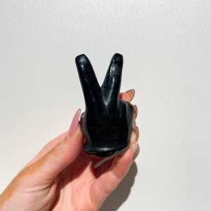 Black Obsidian Peace Sign Finger Halo Quartz 