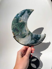 Moss Agate Moon on Stand #2