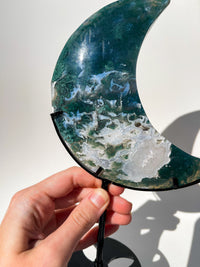 Moss Agate Moon on Stand #1