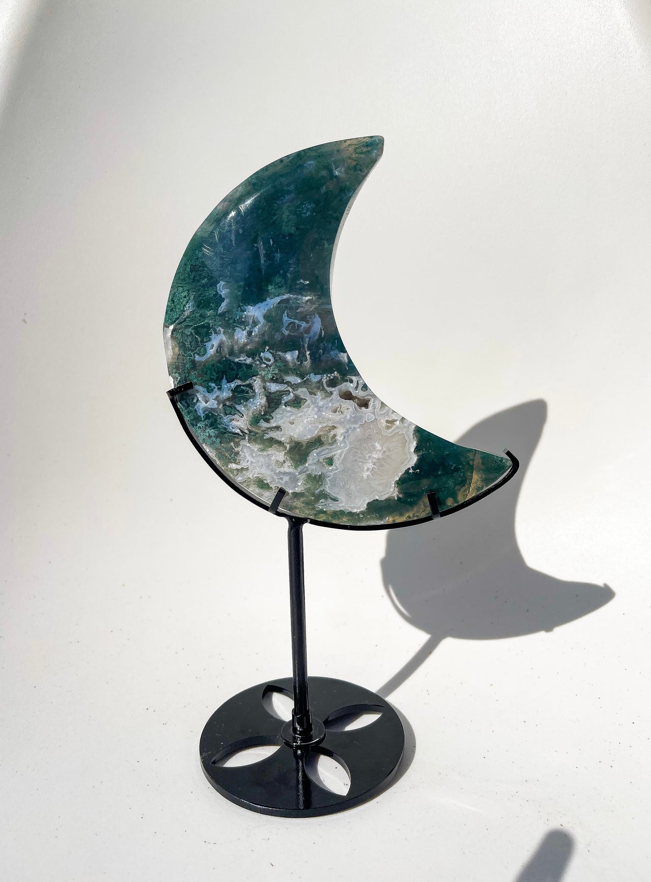 Moss Agate Moon on Stand #1