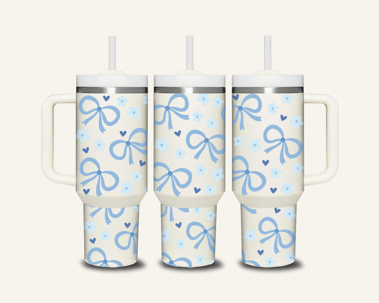 Blue Bows Tumbler with Side Handle
