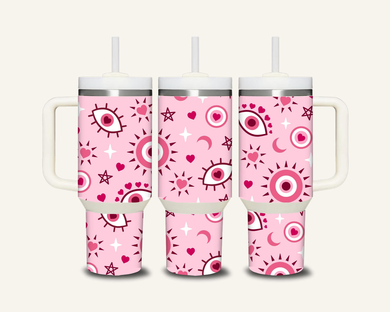 Pink Evil Eye Tumbler with Side Handle