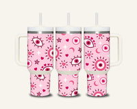 Pink Evil Eye Tumbler with Side Handle