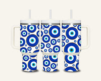 Blue Evil Eye Tumbler with Side Handle
