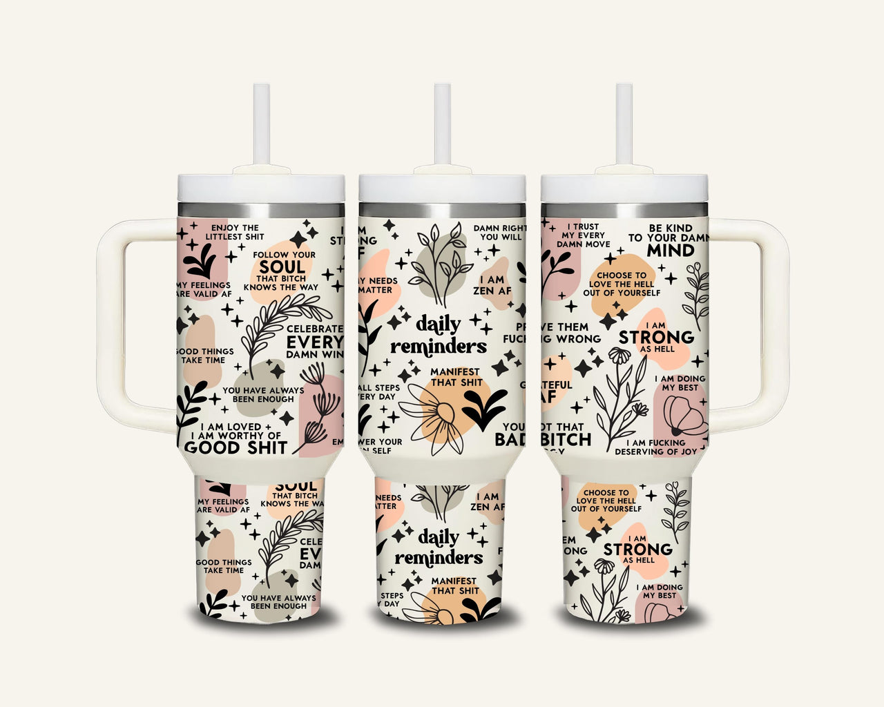 Daily Affirmations Tumbler with Side Handle (2 versions)