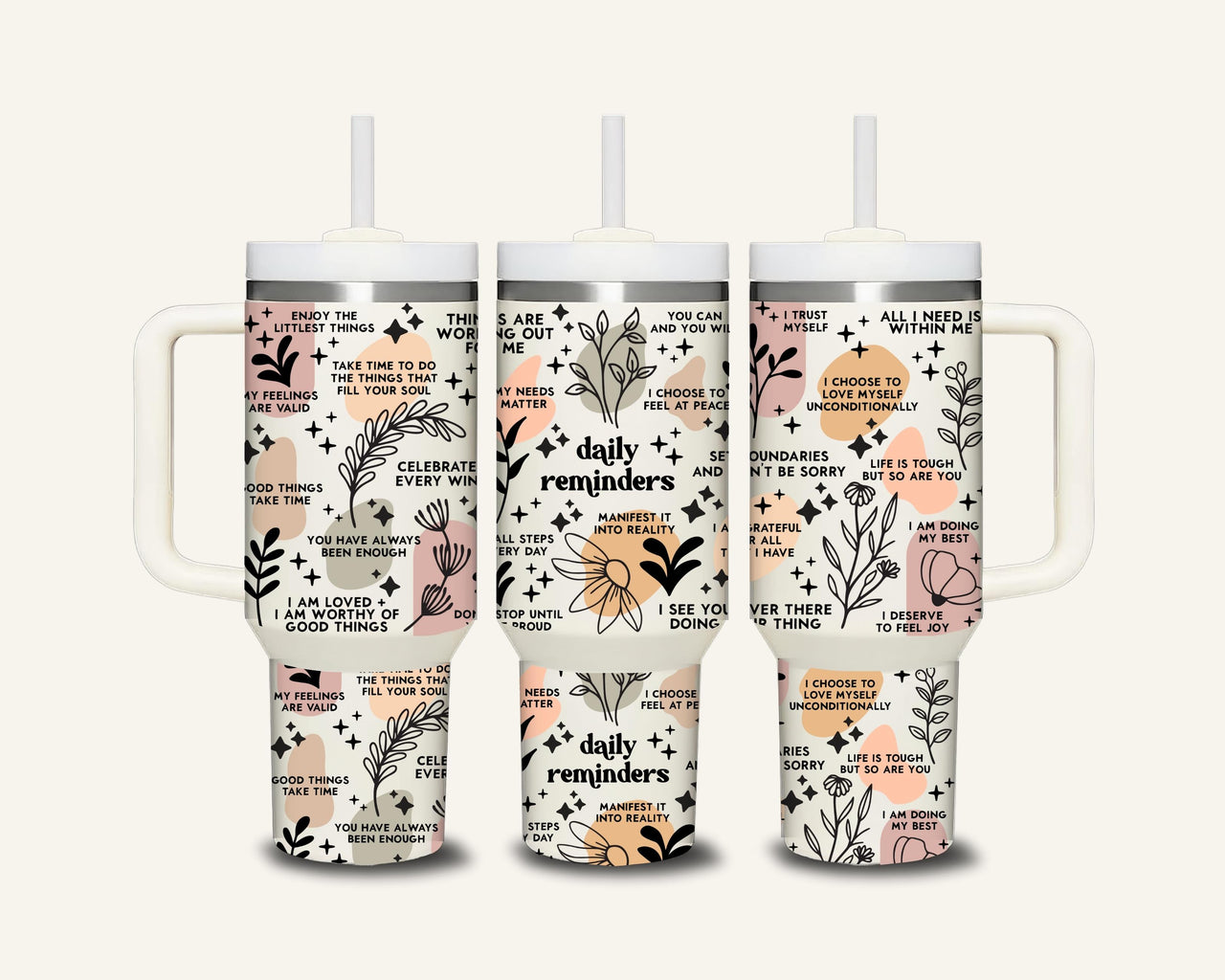 Daily Affirmations Tumbler with Side Handle (2 versions)