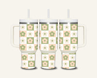 Green & Cream Flower Tumbler with Side Handle