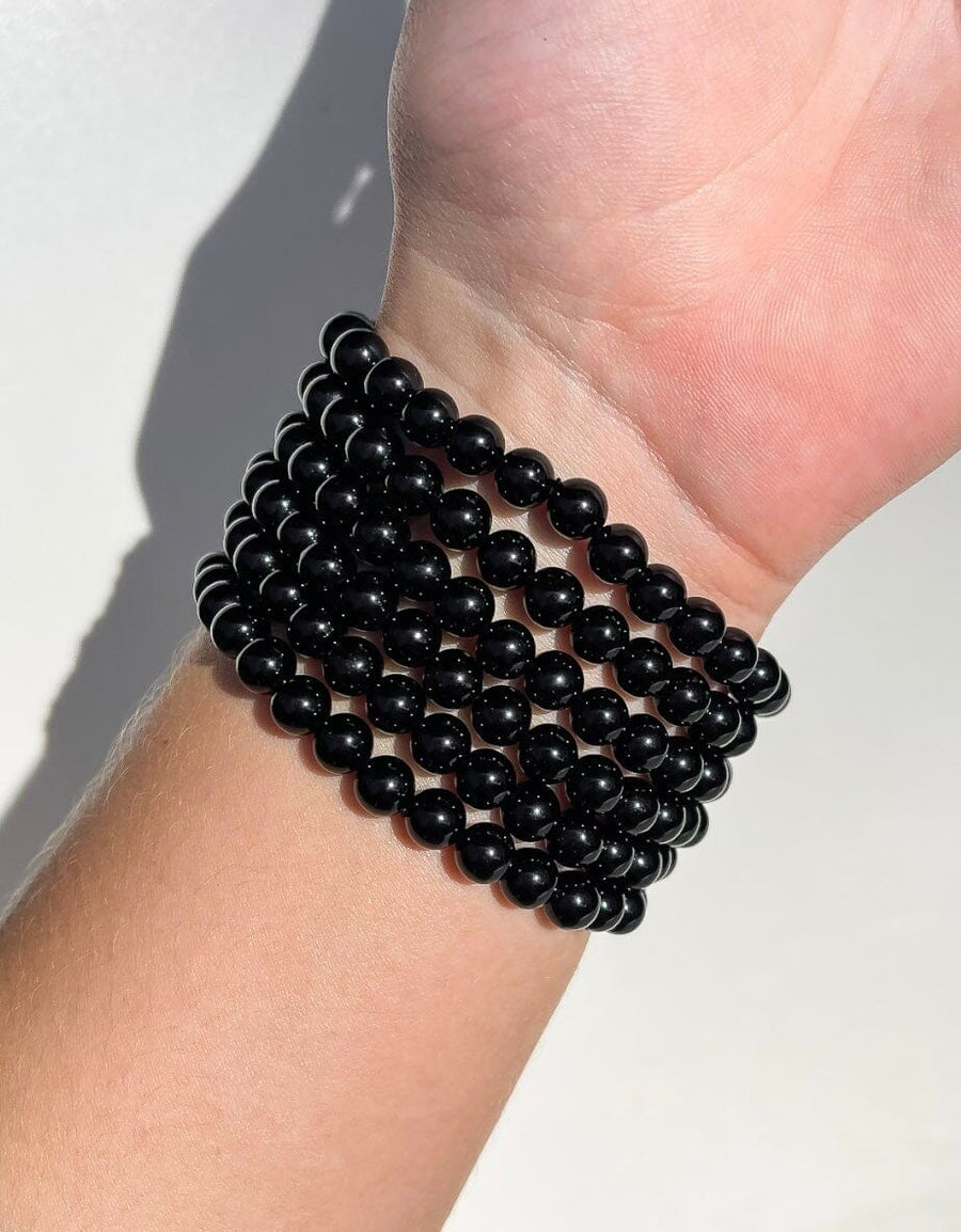 Black Obsidian Bead Bracelet Halo Quartz 