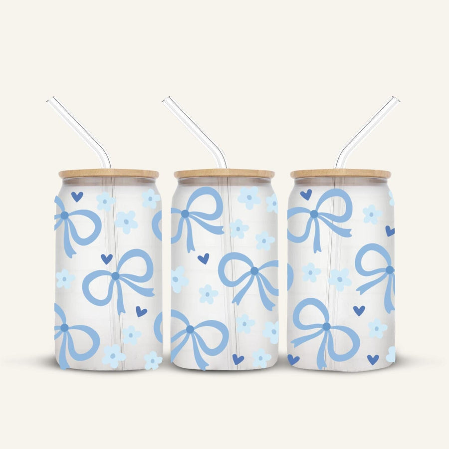 Blue Bows Glass Cup *FROSTED*