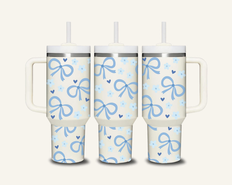Blue Bows Tumbler with Side Handle