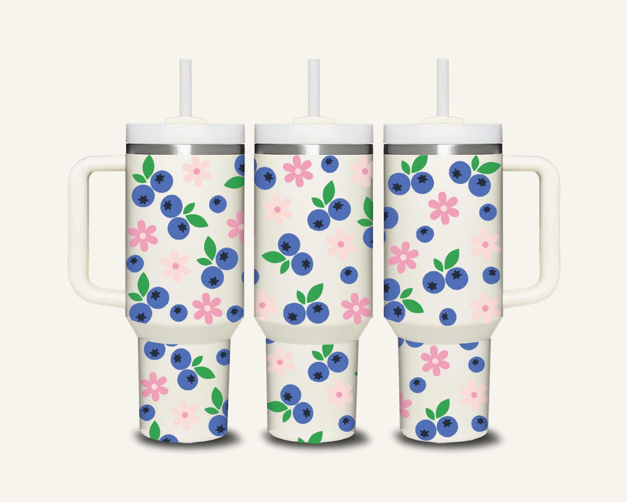 Blueberries Tumbler with Side Handle