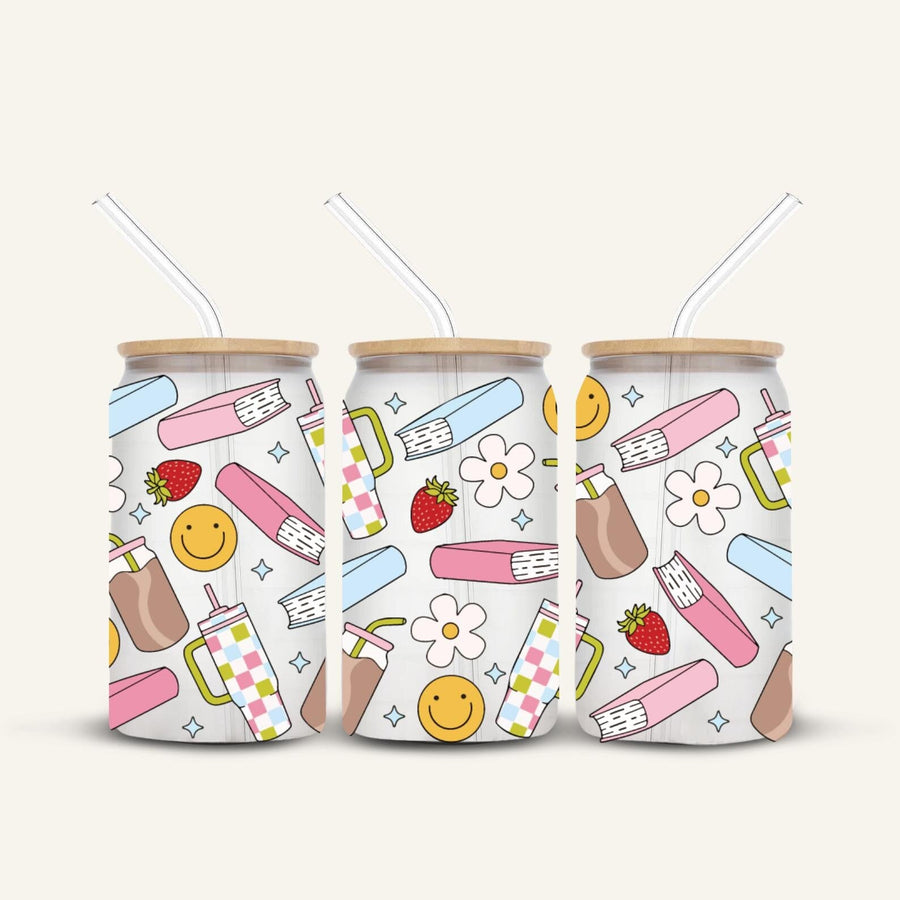 Books & Coffee Glass Cup *FROSTED*