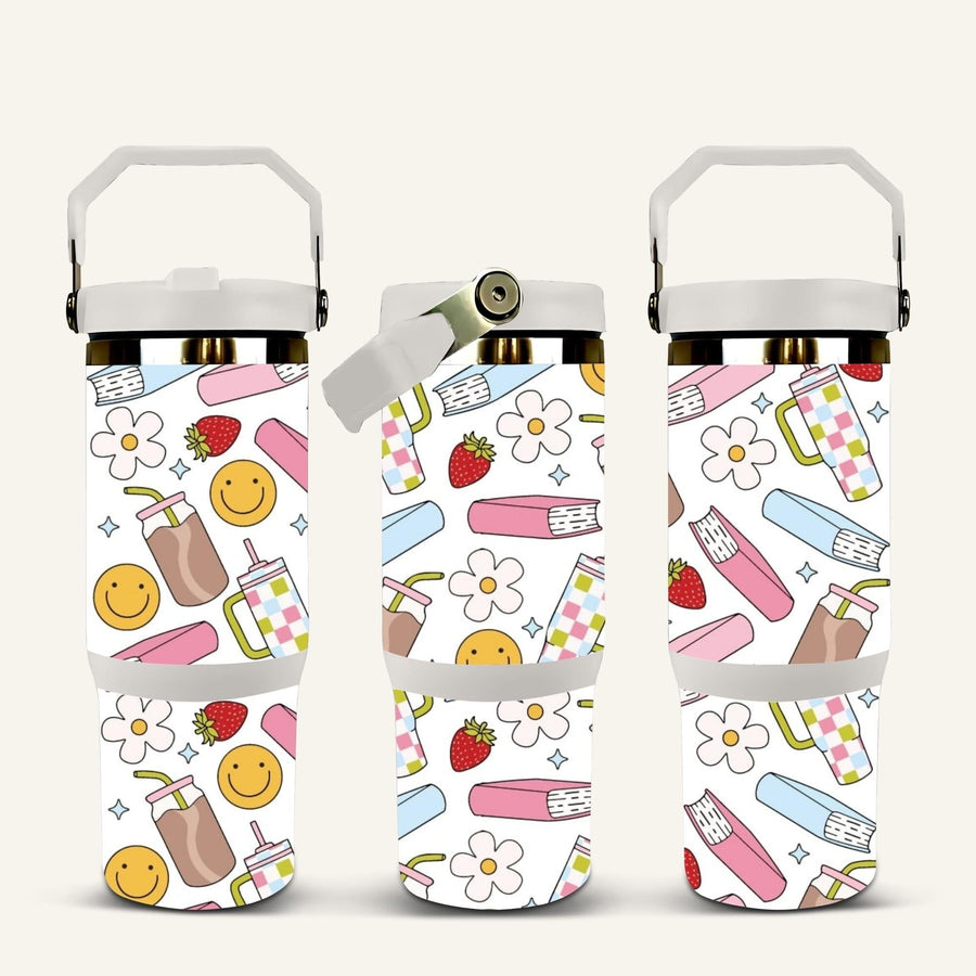 Books & Coffee Tumbler with Flip Straw