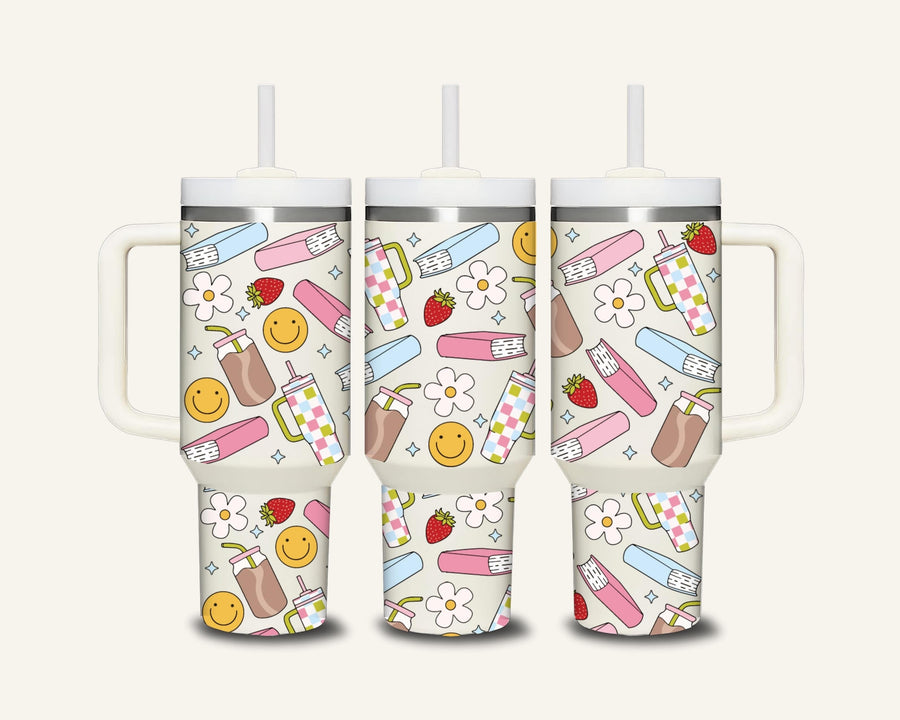 Books & Coffee Tumbler with Side Handle