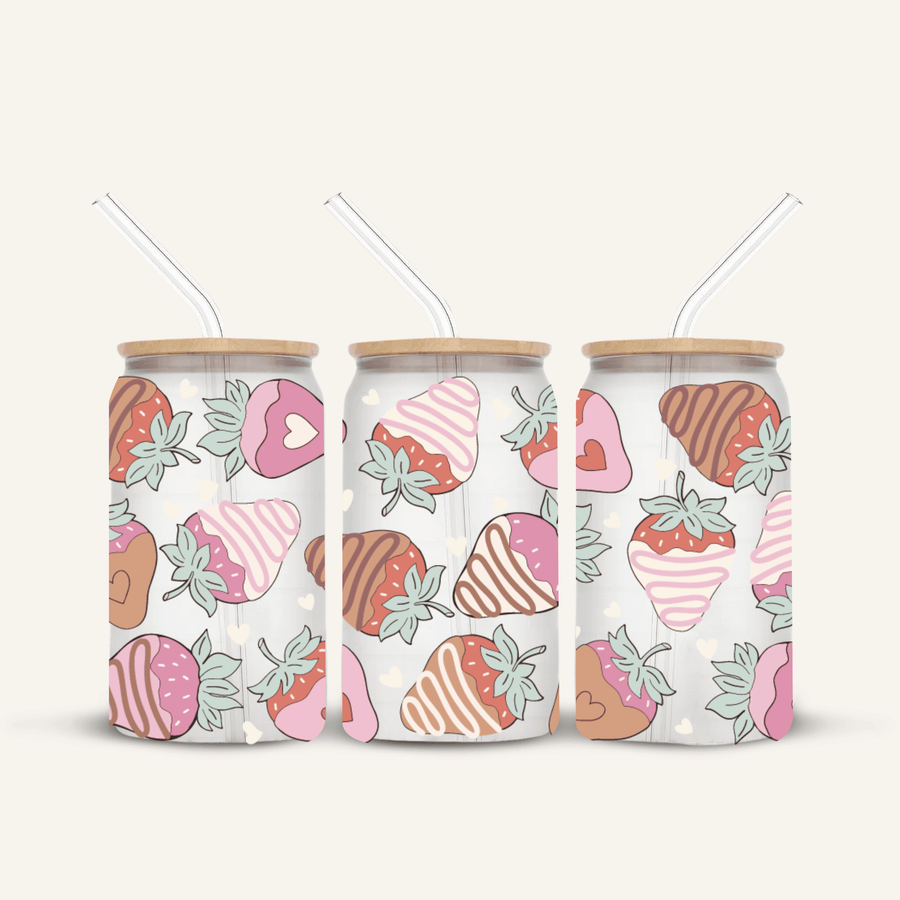 Chocolate Strawberries Glass Cup *FROSTED*