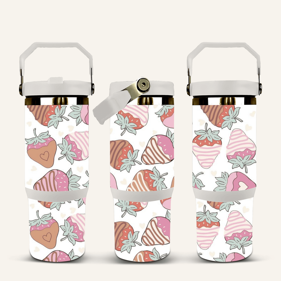 Chocolate Strawberry Tumbler with Flip Straw
