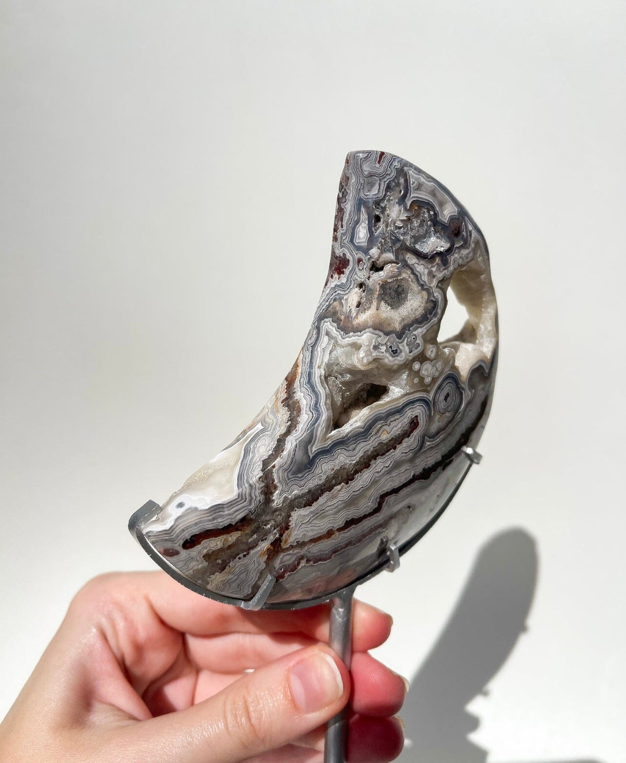 Crazy Lace Agate Moon on Stand #1