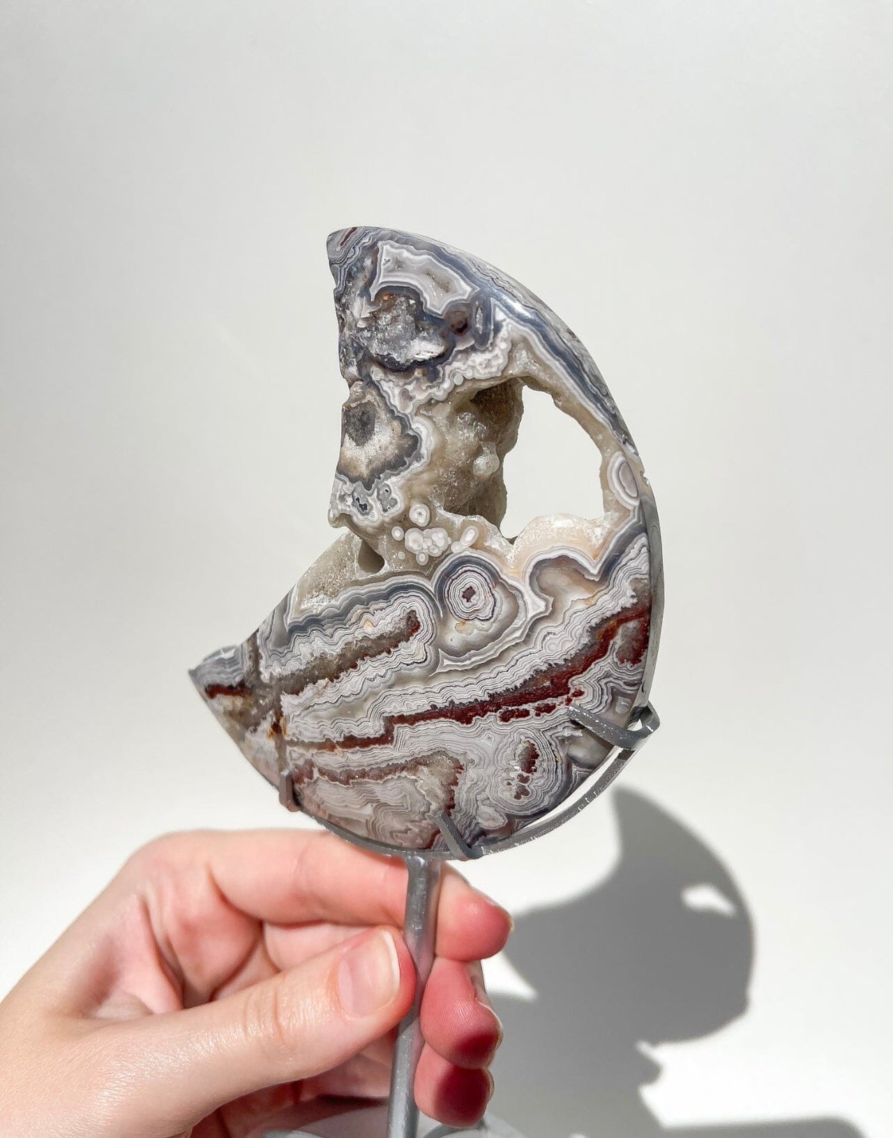 Crazy Lace Agate Moon on Stand #1