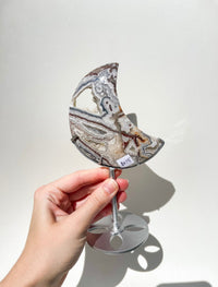 Crazy Lace Agate Moon on Stand #1