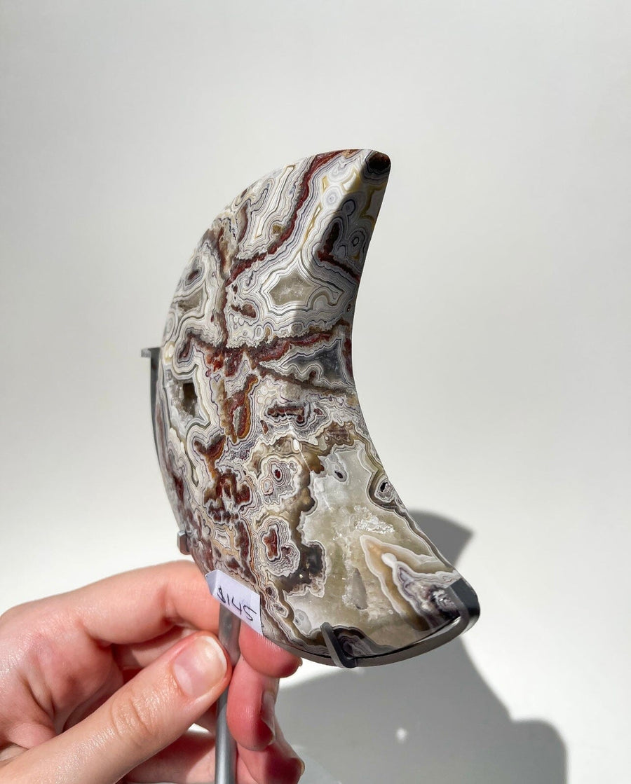 Crazy Lace Agate Moon on Stand #2