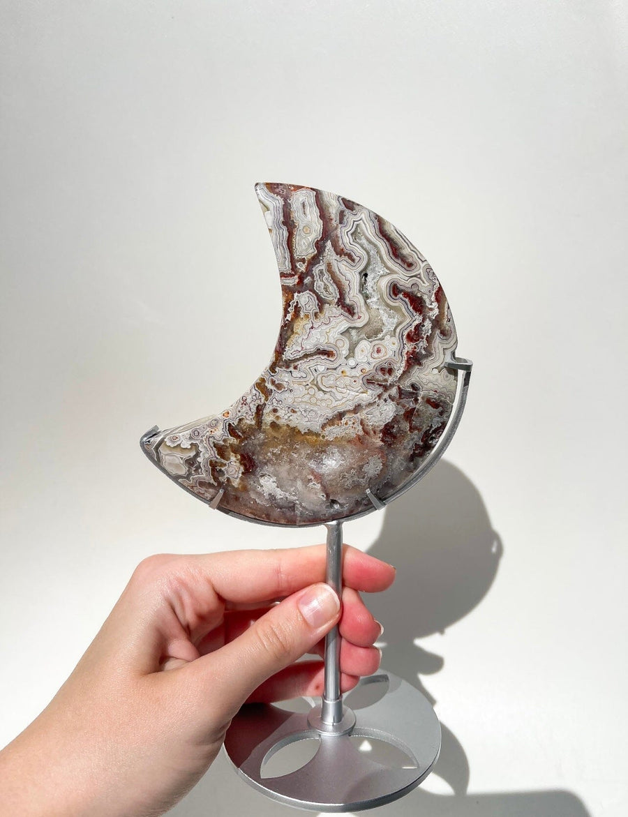 Crazy Lace Agate Moon on Stand #2