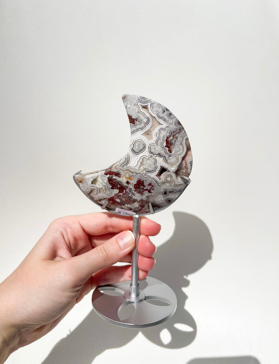Crazy Lace Agate Moon on Stand #3