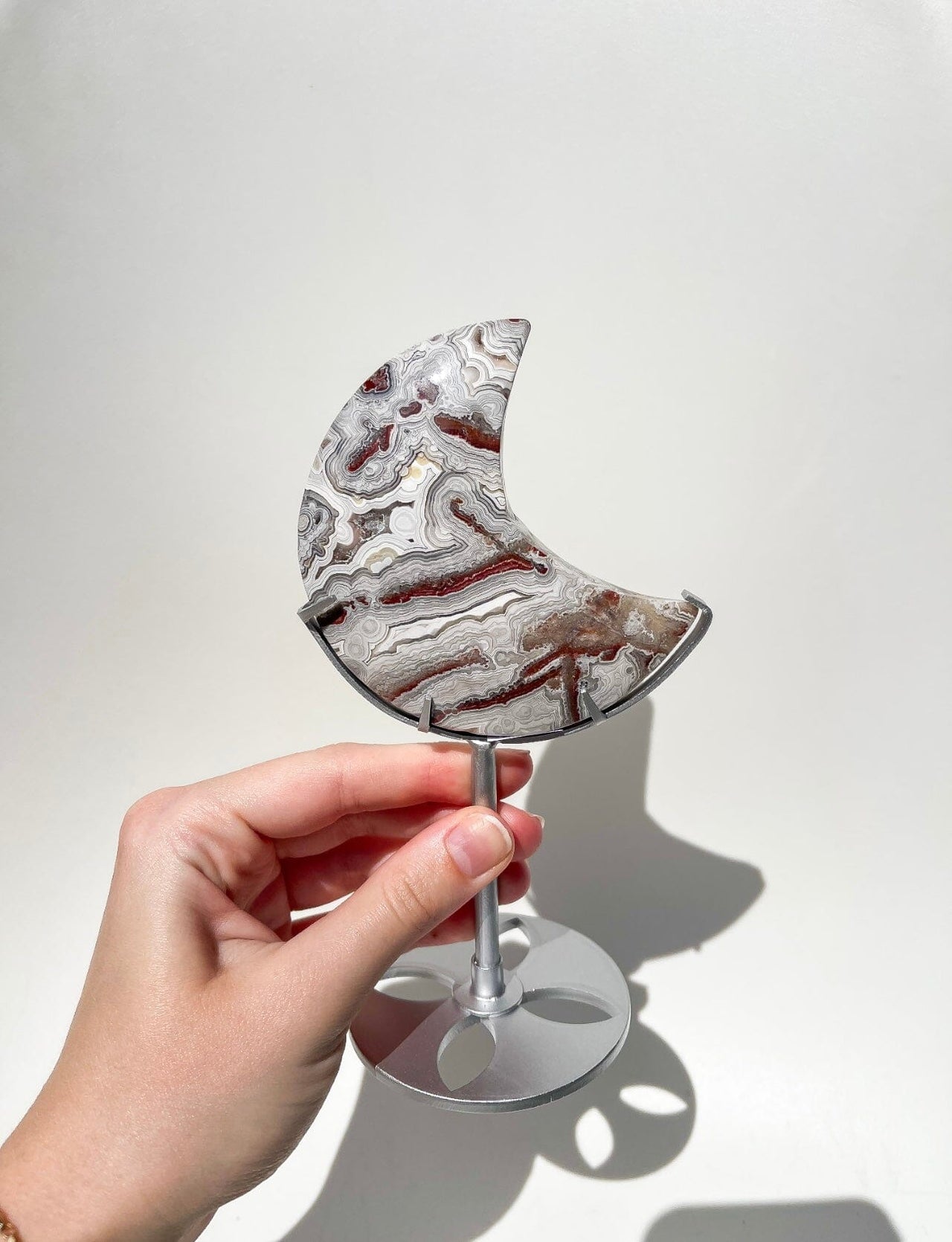 Crazy Lace Agate Moon on Stand #3