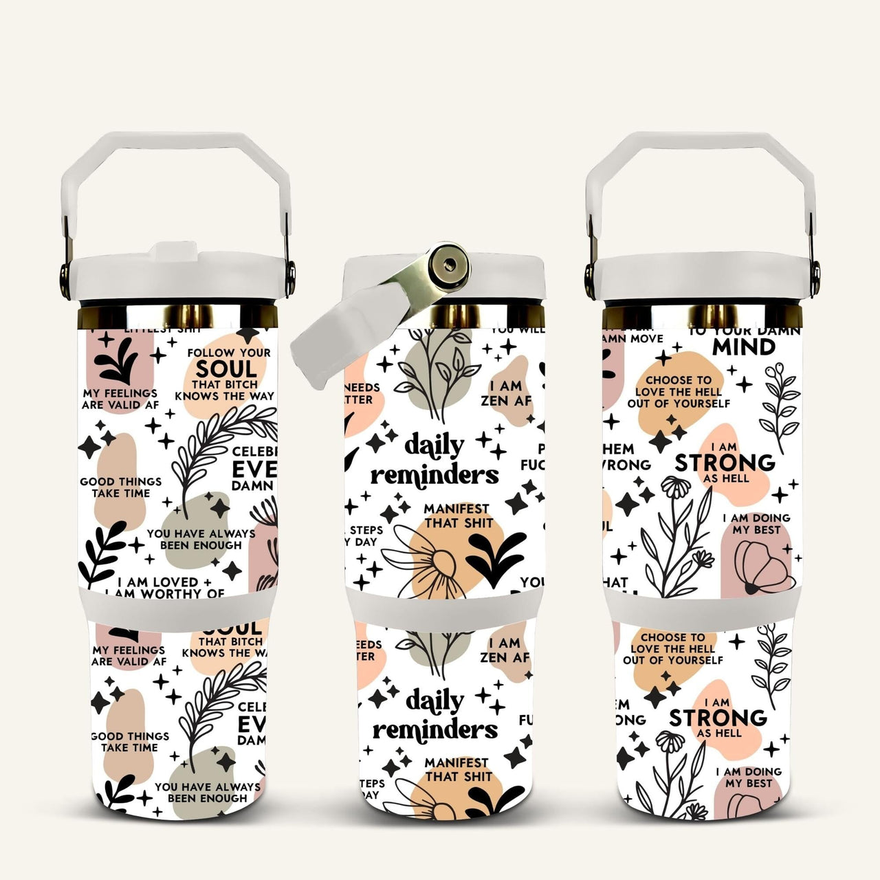 Daily Affirmations Tumbler with Flip Straw (2 versions)