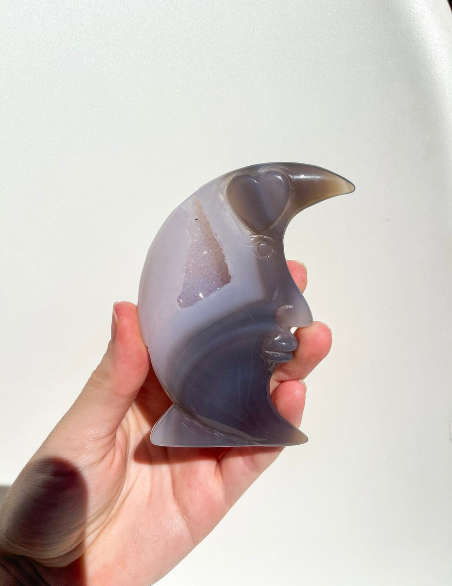 Druzy Blue Agate Self-Standing Moon #1