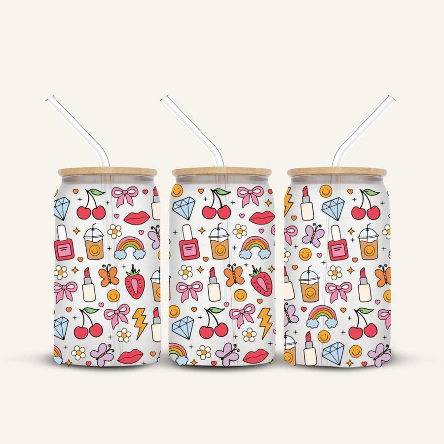 Girly Icons Glass Cup *FROSTED*