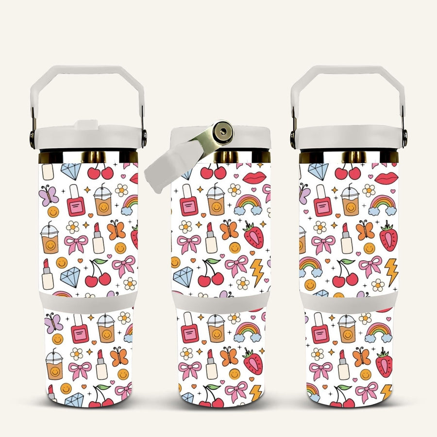 Girly Icons Tumbler with Flip Straw
