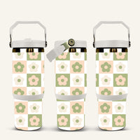 Green & Cream Flower Tumbler with Flip Straw