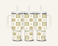 Green & Cream Flower Tumbler with Side Handle