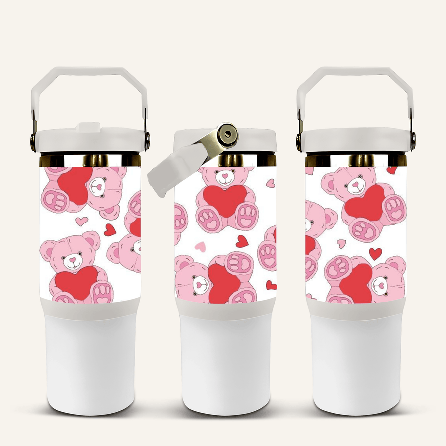 Heart Bear Tumbler with Flip Straw