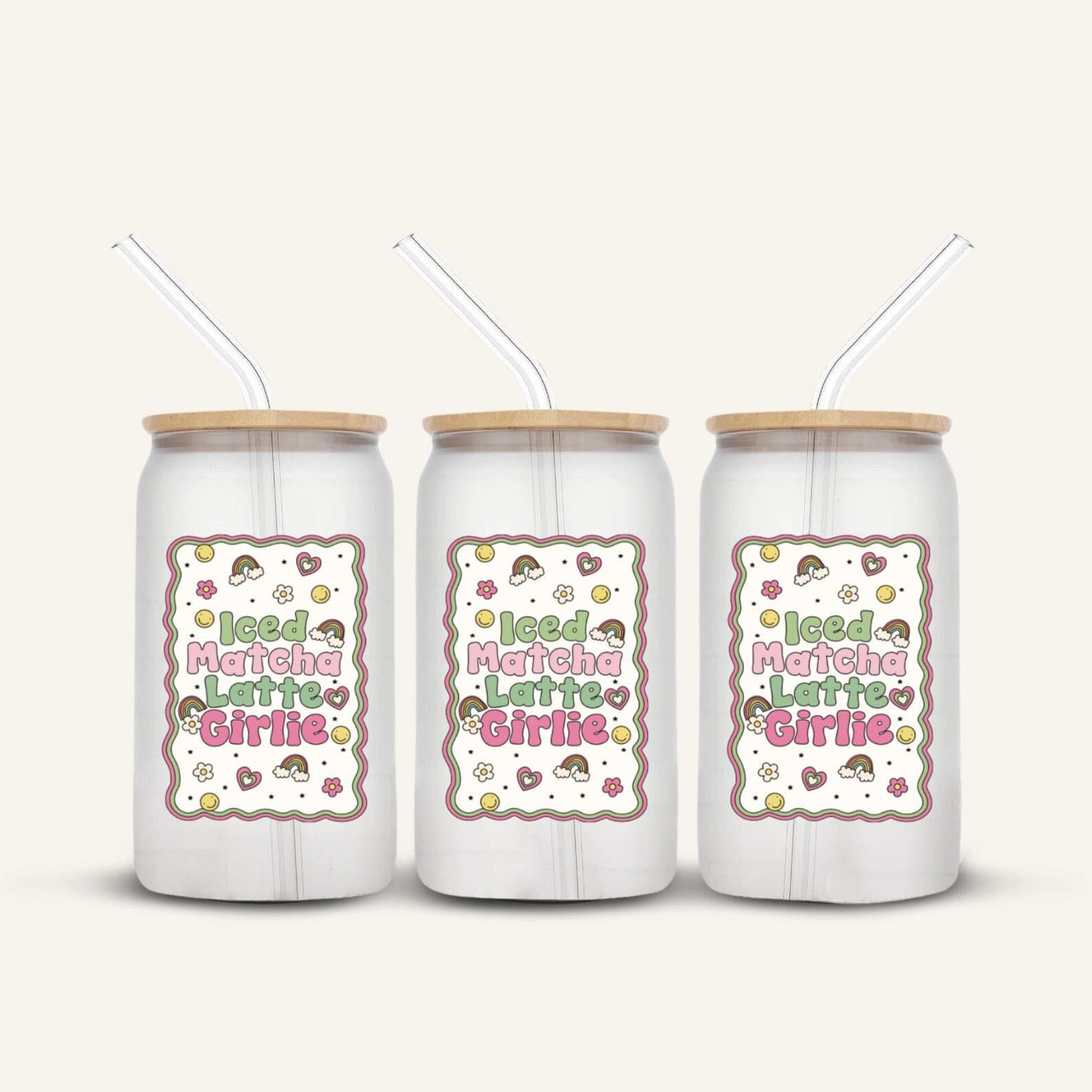 Iced Matcha Latte Girlie Glass Cup *FROSTED*