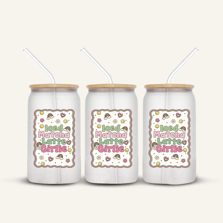 Iced Matcha Latte Girlie Glass Cup *FROSTED*