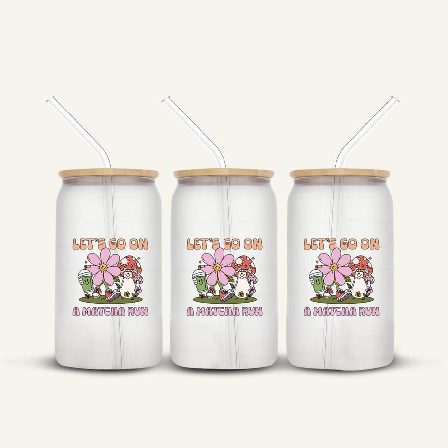 Let's Go On A Matcha Run Glass Cup *FROSTED*