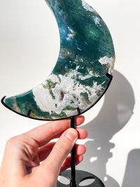 Moss Agate Moon on Stand #1