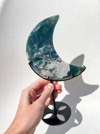 Moss Agate Moon on Stand #1