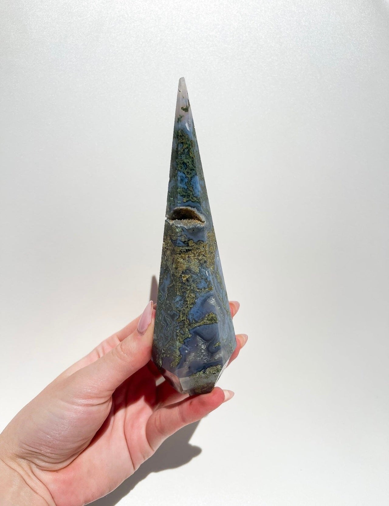 Moss Agate Upside-down Tower #1